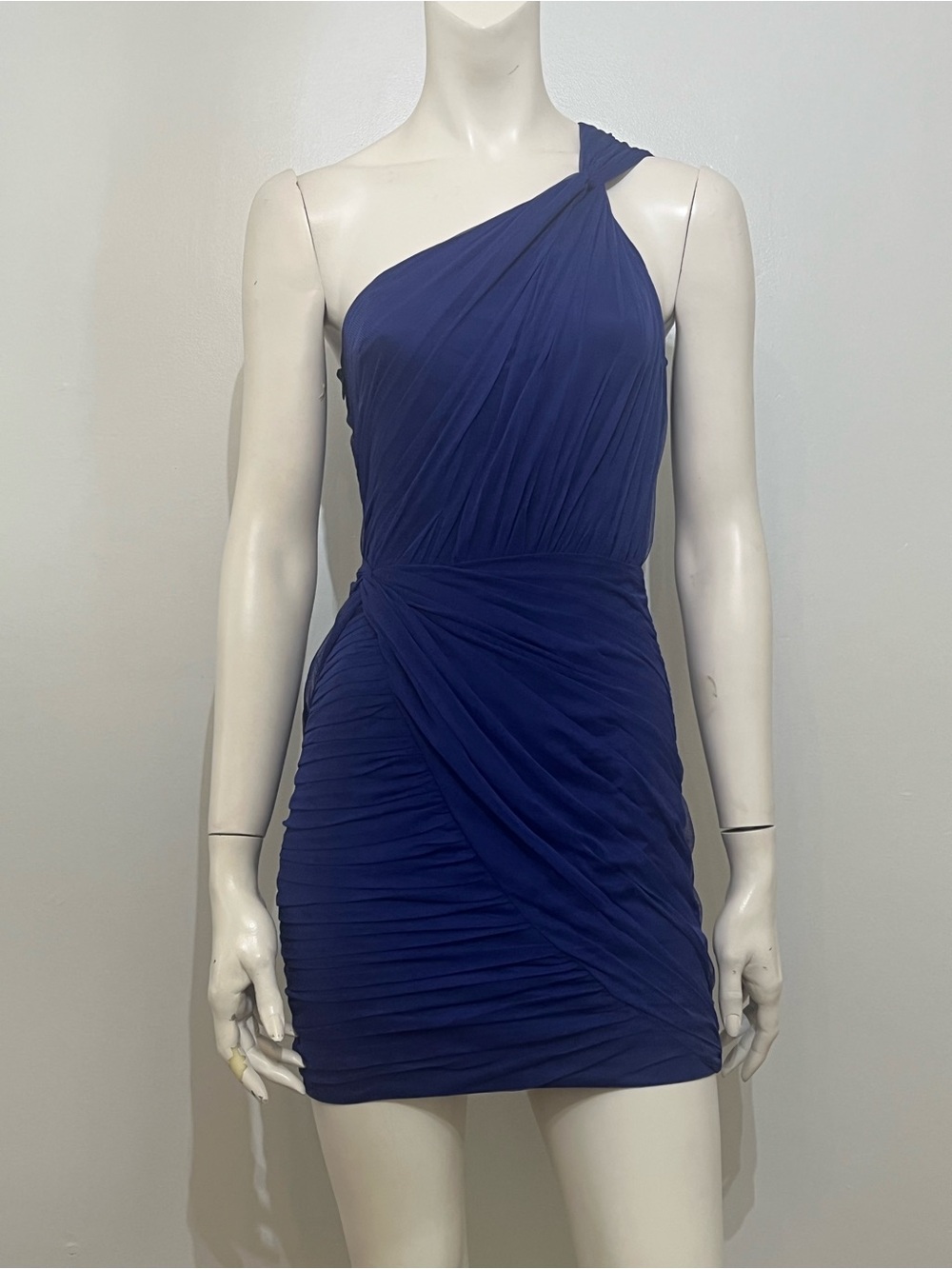 Armani Exchange One-Shoulder Ruched Mini Dress in Royal Blue